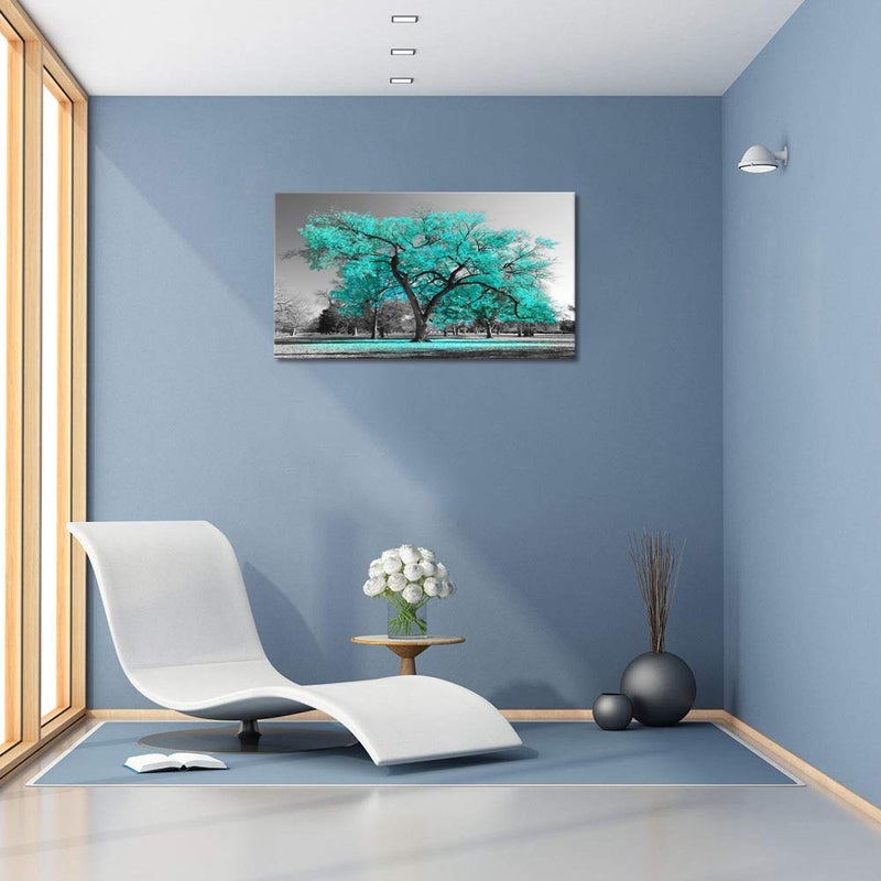 Visual Art Decor Teal Tree Canvas Wall Art Turquoise Wall Decor Canvas Prints, Framed Artwork for Living Room Bedroom Decoration 20inx36in - Image 4